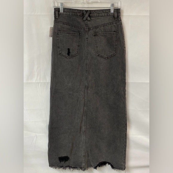 We The Free Faded Black Denim Maxi Skirt with Front Slit - Picture 2 of 6